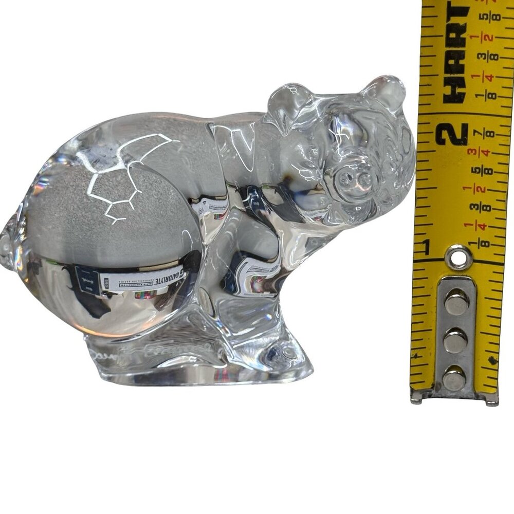 Signed Daum France Crystal Pig Figurine Glass Art Paperweight Decor Mini 3" Vtg - Picture 6 of 9